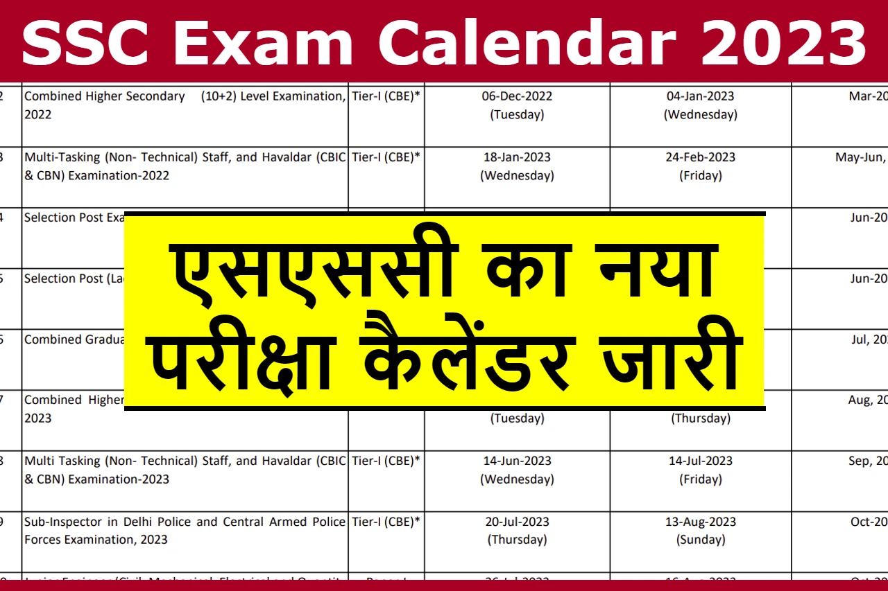 SSC Exam Calendar PDF