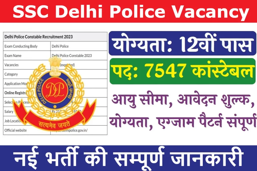 SSC Delhi Police Vacancy 2023